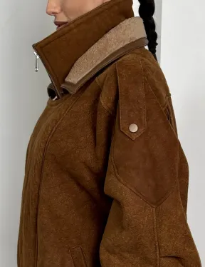 Зимняя натуральная замшевая куртка - дубленка с лацканами