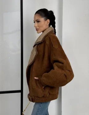 Зимняя натуральная замшевая куртка - дубленка с лацканами