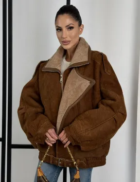 Зимняя натуральная замшевая куртка - дубленка с лацканами