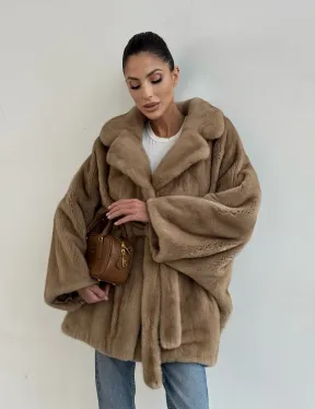 Шуба норковая SAGA FURS летучая мышь в натуральном цвете пастель