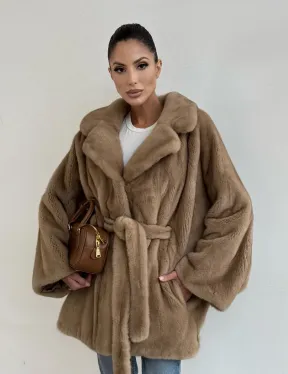 Шуба норковая SAGA FURS летучая мышь в натуральном цвете пастель