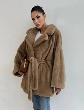 Шуба норковая SAGA FURS летучая мышь в натуральном цвете пастель