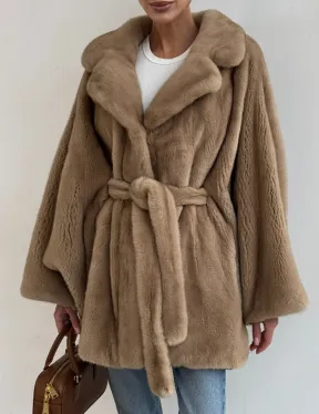 Шуба норковая SAGA FURS летучая мышь в натуральном цвете пастель