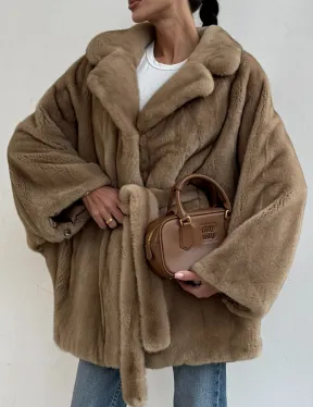 Шуба норковая SAGA FURS летучая мышь в натуральном цвете пастель