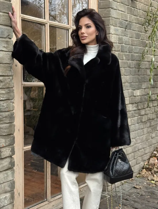 Меховое норковое полупальто из норки Blackglama с английским воротником