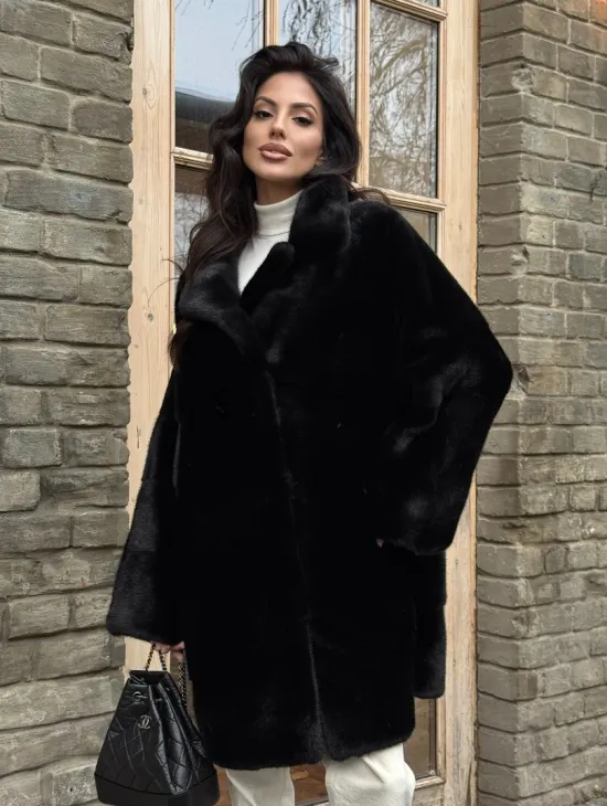 Меховое норковое полупальто из норки Blackglama с английским воротником