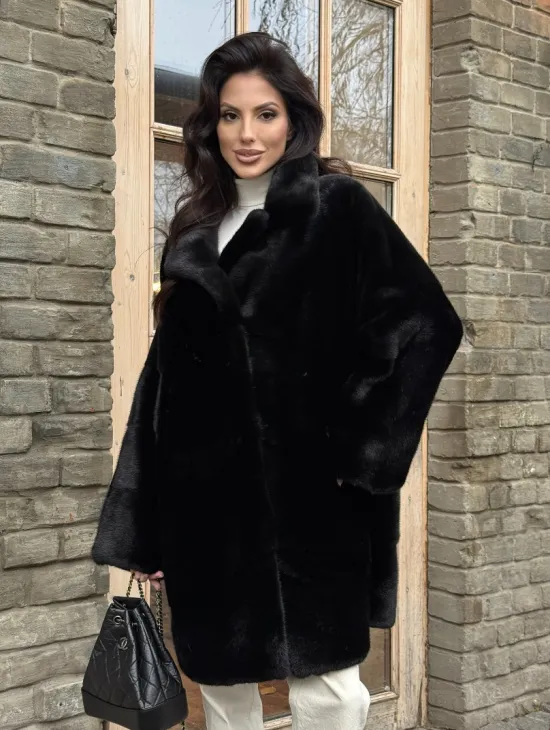 Меховое норковое полупальто из норки Blackglama с английским воротником