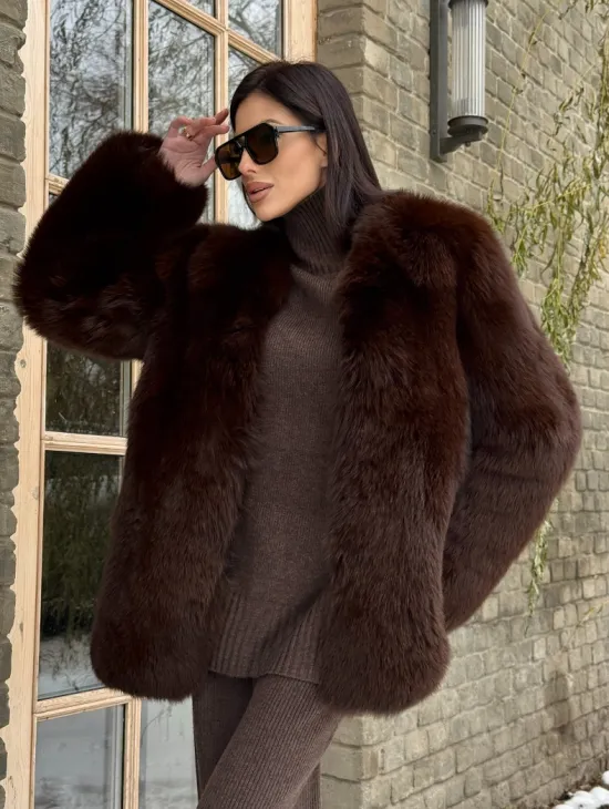 Шуба из меха песца цельные пластины Brown