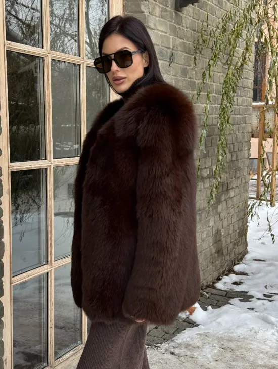 Шуба из меха песца цельные пластины Brown