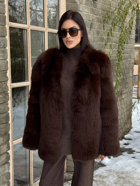 Шуба из меха песца цельные пластины Brown