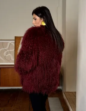 Шуба из меха ламы цвет Burgundy