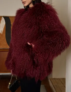 Шуба из меха ламы цвет Burgundy