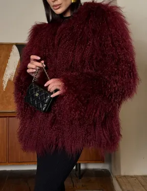 Шуба из меха ламы цвет Burgundy