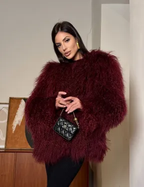 Шуба из меха ламы цвет Burgundy