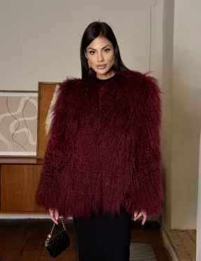 Шуба из меха ламы цвет Burgundy