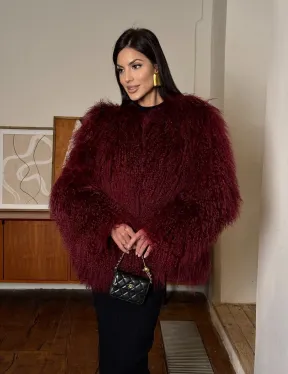 Шуба из меха ламы цвет Burgundy