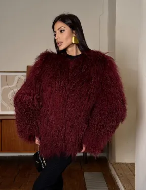 Шуба из меха ламы цвет Burgundy
