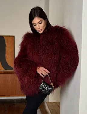 Шуба из меха ламы цвет Burgundy