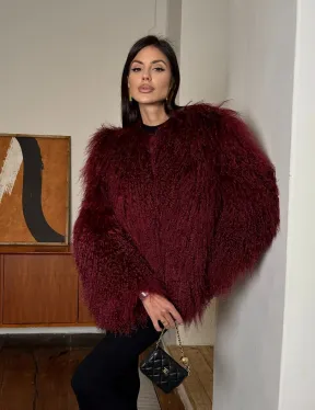 Шуба из меха ламы цвет Burgundy