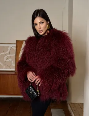Шуба из меха ламы цвет Burgundy