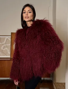 Шуба из меха ламы цвет Burgundy