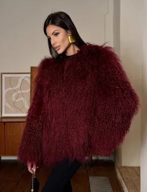 Шуба из меха ламы цвет Burgundy