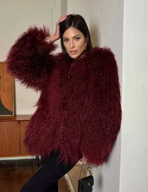 Шуба из меха ламы цвет Burgundy