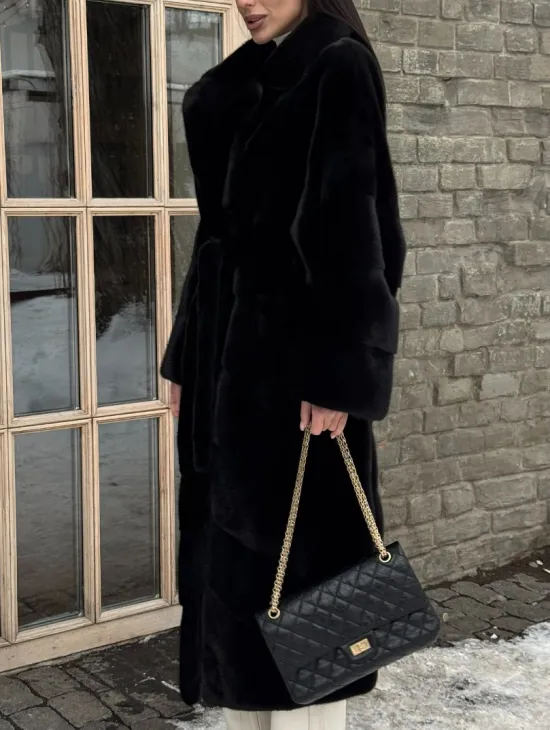 Шуба кимоно из норки Blackglama с английским воротником