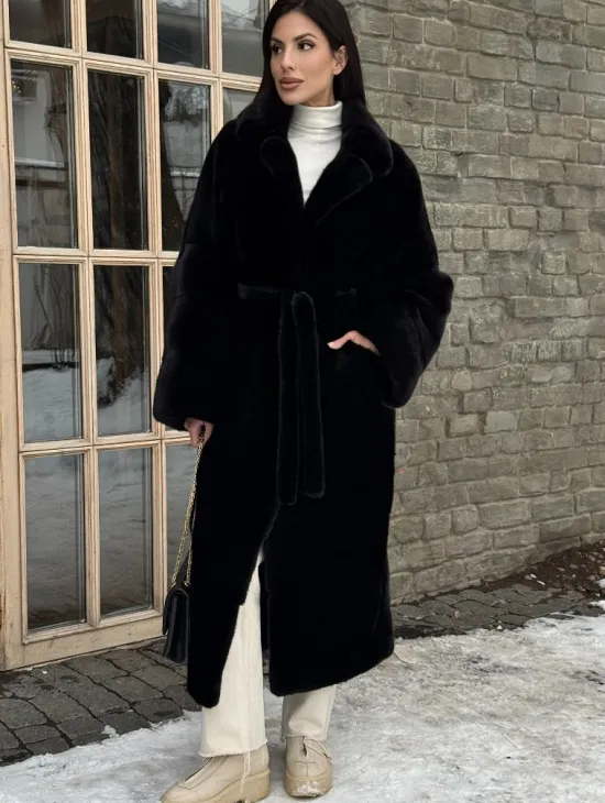 Шуба кимоно из норки Blackglama с английским воротником