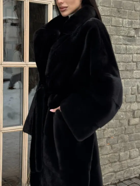 Шуба кимоно из норки Blackglama с английским воротником