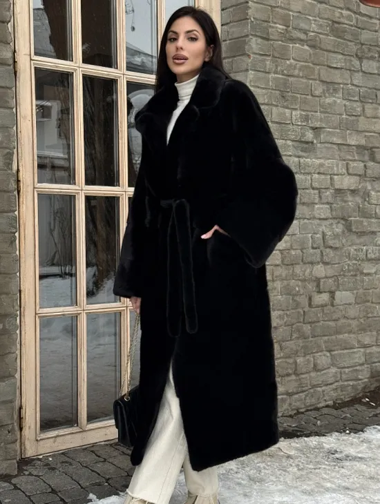 Шуба кимоно из норки Blackglama с английским воротником