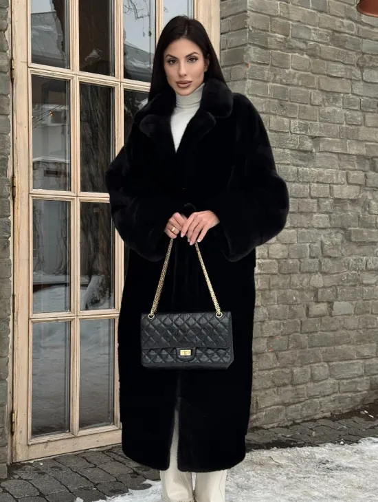 Шуба кимоно из норки Blackglama с английским воротником