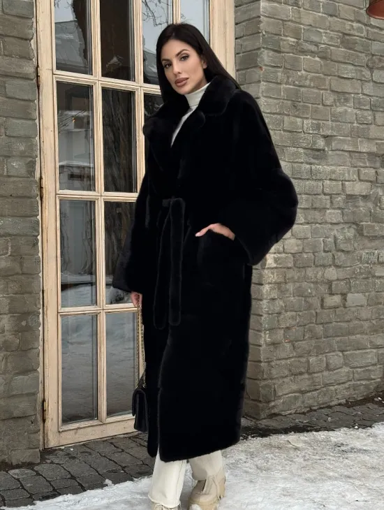 Шуба кимоно из норки Blackglama с английским воротником