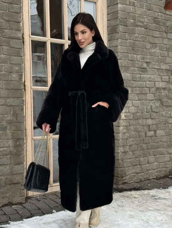 Шуба кимоно из норки Blackglama с английским воротником