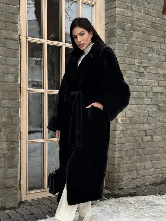 Шуба кимоно из норки Blackglama с английским воротником