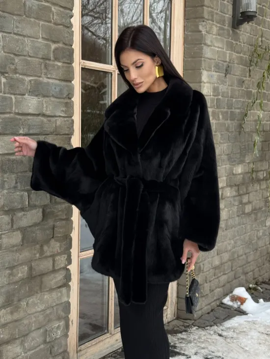 Шуба норковая летучая мышь из норки Blackglama - английский воротник