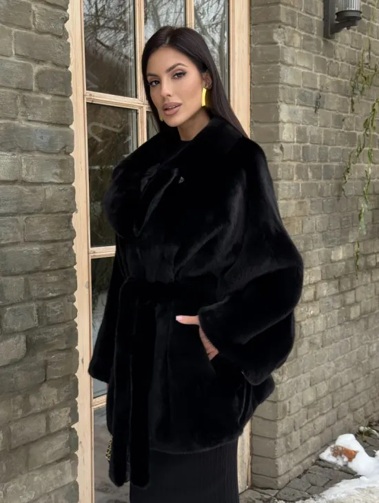 Шуба норковая летучая мышь из норки Blackglama - английский воротник