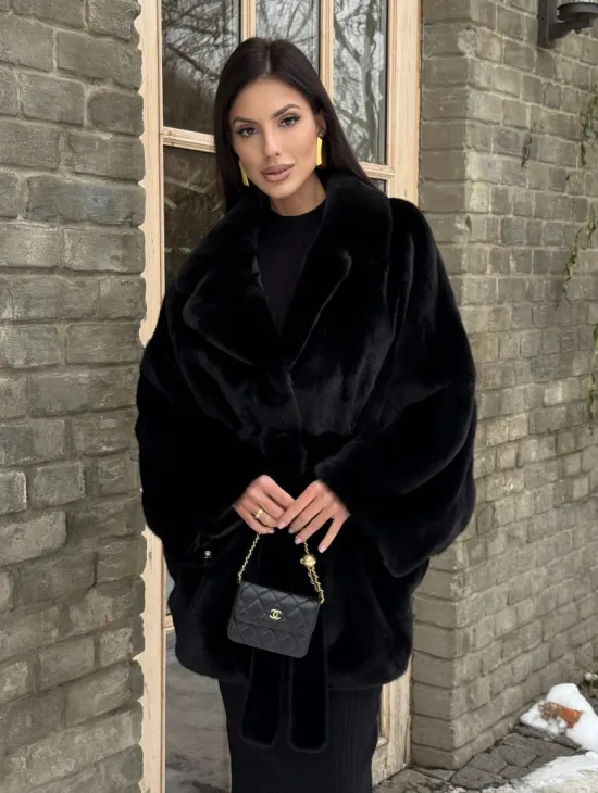 Шуба норковая летучая мышь из норки Blackglama - английский воротник