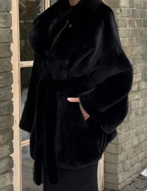 Шуба норковая летучая мышь из норки Blackglama - английский воротник
