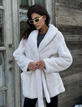 Светлый меховой жакет из норки с воротником шаль и меховым поясом - luxury fur