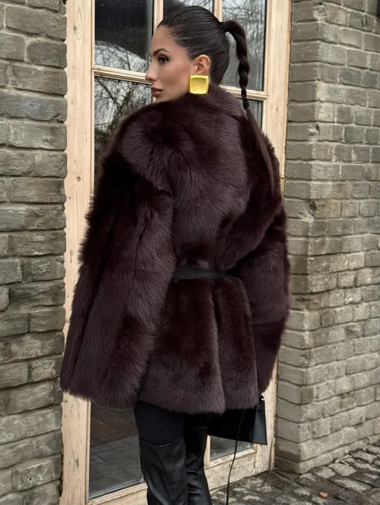 Двухсторонняя женская дубленка из итальянской тосканы Burgundy