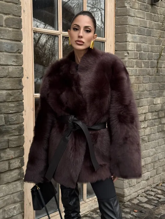 Двухсторонняя женская дубленка из итальянской тосканы Burgundy