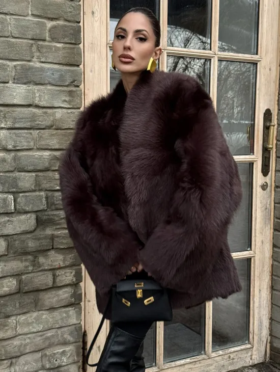 Двухсторонняя женская дубленка из итальянской тосканы Burgundy