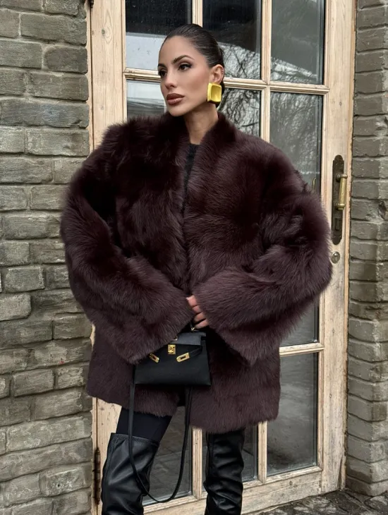 Двухсторонняя женская дубленка из итальянской тосканы Burgundy