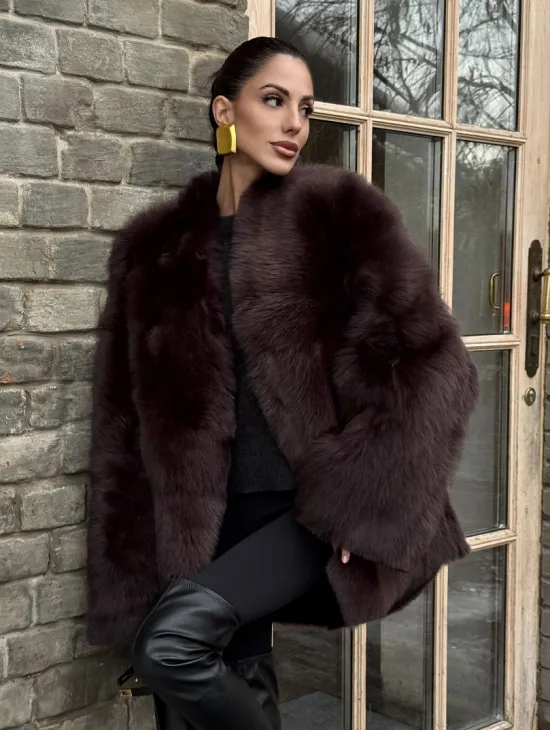 Двухсторонняя женская дубленка из итальянской тосканы Burgundy