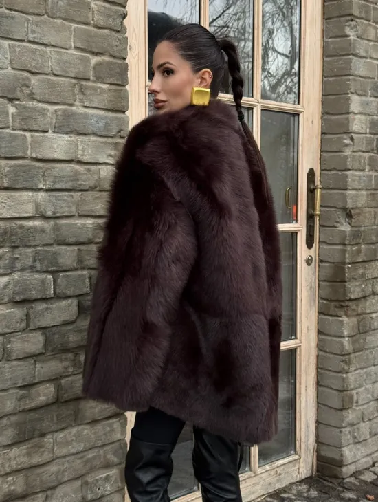 Двухсторонняя женская дубленка из итальянской тосканы Burgundy