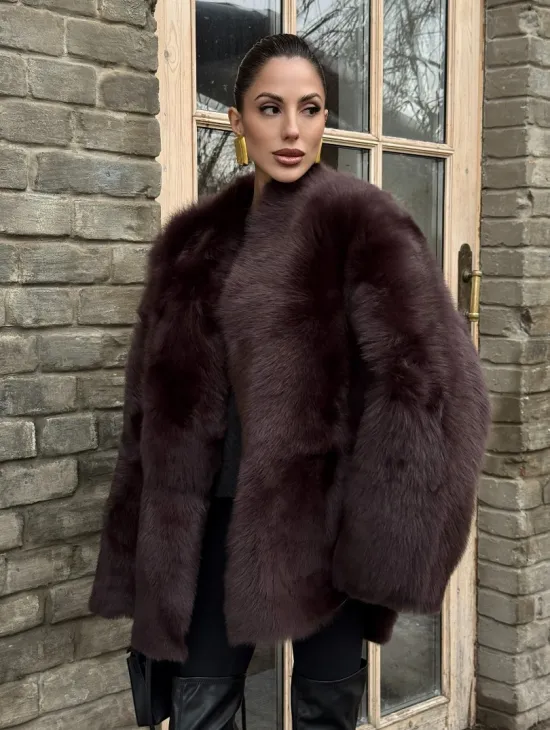 Двухсторонняя женская дубленка из итальянской тосканы Burgundy