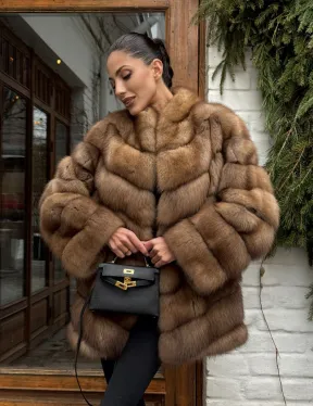 Полушубок из куницы с воротником V-образным