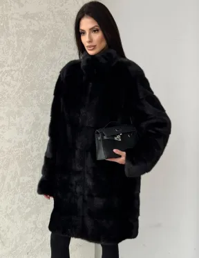 Норковая шуба в черном цвете воротник стойка