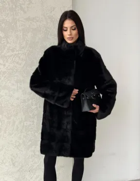 Норковая шуба в черном цвете воротник стойка